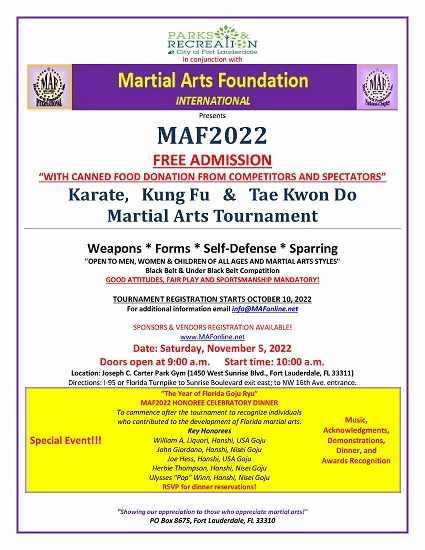 MAF2022 Free Martial Arts Tournament flyer
